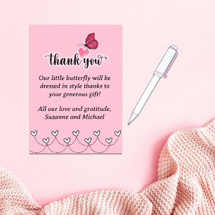 Tarjeta De Agradecimiento Chica de corazones de mariposa pequeña Baby Shower