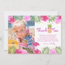 Tarjeta De Agradecimiento Chica de cumpleaños de Luau Flamingo Tropical Grac