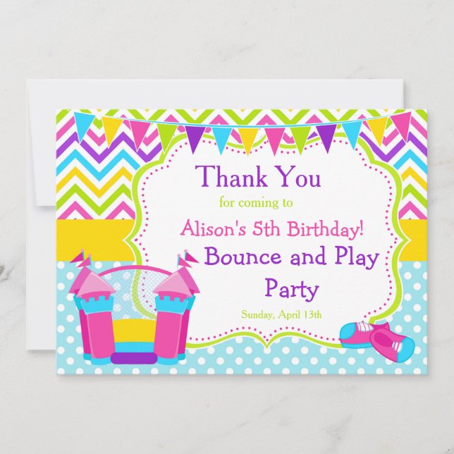 Tarjeta De Agradecimiento Chica de cumpleaños del castillo de Bouncy House (Anverso)