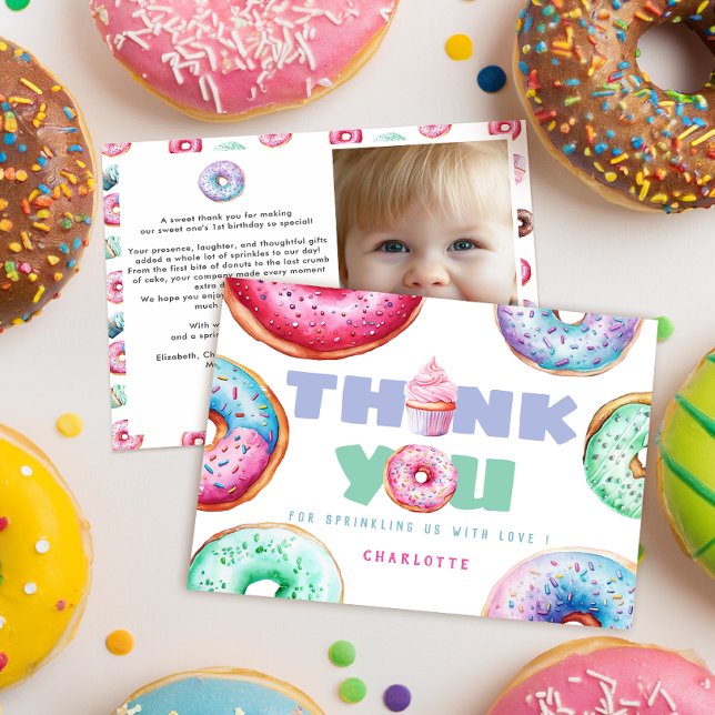 Tarjeta De Agradecimiento Chica de Cute Donut Personalizado mensaje niños fo (Subido por el creador)