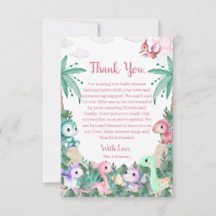 Tarjeta De Agradecimiento Chica de dinosaurio lindo en acuarela Baby Shower