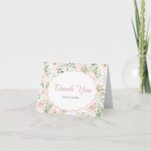 Tarjeta De Agradecimiento Chica de ducha de bebé de lazo rosa floral vintage