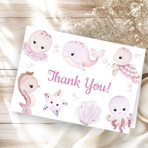 Tarjeta De Agradecimiento Chica de ducha de bebé de mar océano rosa doblada