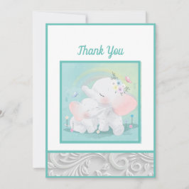 Tarjeta De Agradecimiento Chica de elefante verde Mint Baby Shower