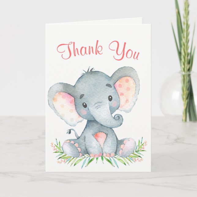 Tarjeta De Agradecimiento Chica de Elefantes de Acuarela Gracias (Anverso)