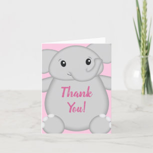 Tarjeta De Agradecimiento Chica de Elephant Baby Shower Pink Safari