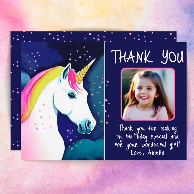 Tarjeta De Agradecimiento Chica de estrellas mágicas de unicornio (Subido por el creador)