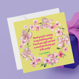 Tarjeta De Agradecimiento Chica de flor rosada cúpula foto cumpleaños