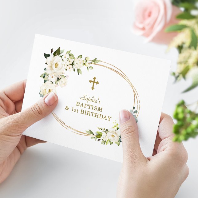 Tarjeta De Agradecimiento Chica de Flores Blancas Delicadas Bautismo de cump (Subido por el creador)