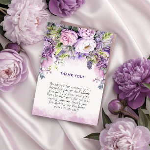 Tarjeta De Agradecimiento Chica de flores de jardín morado y rosa cumpleaños