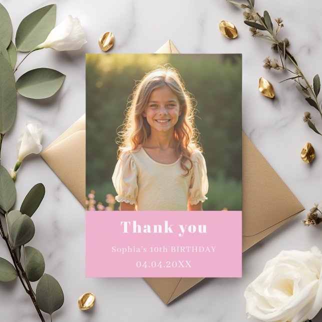 Tarjeta De Agradecimiento Chica de foto rosa de cumpleaños (Subido por el creador)