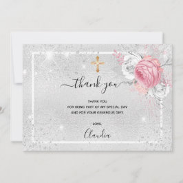 Tarjeta De Agradecimiento Chica de fotografía del purpurina de plata del bau