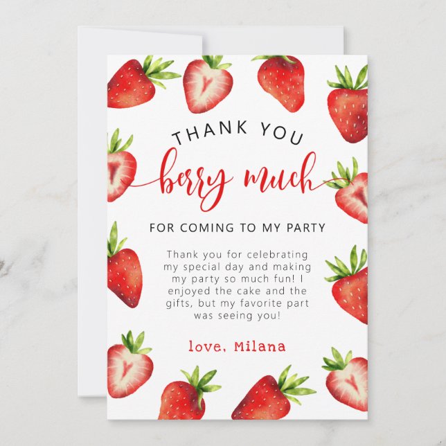 Tarjeta De Agradecimiento Chica de fresa Birthday Berry Berry Cuánto (Anverso)