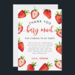 Tarjeta De Agradecimiento Chica de fresa Birthday Berry Berry Cuánto<br><div class="desc">Cute tema de la fiesta de cumpleaños de los chicas de la baya carta de agradecimiento con ilustracion acuarela de fresas. El texto dice "muchas gracias BERRY por venir a mi fiesta".</div>