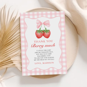 Tarjeta De Agradecimiento Chica de fresa rosada Bow primer cumpleaños