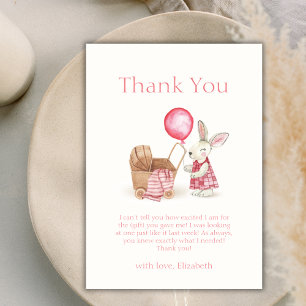 Tarjeta De Agradecimiento Chica de globo Bunny Stroller Rosa Baby Shower