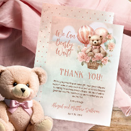 Tarjeta De Agradecimiento Chica de globos de oseo Teddy Bear espera a Baby S