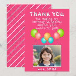 Tarjeta De Agradecimiento Chica de globos Fiestas rosados foto de cumpleaños