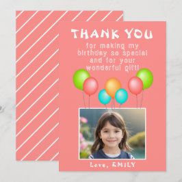 Tarjeta De Agradecimiento Chica de globos Fiestas rosados foto de cumpleaños