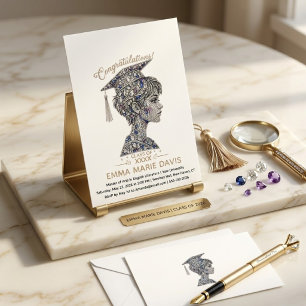 Tarjeta De Agradecimiento Chica de graduación con joyas de diamantes de lujo