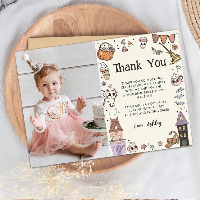 Tarjeta De Agradecimiento Chica de Halloween Fantasma Feriada de cumpleaños (Subido por el creador)