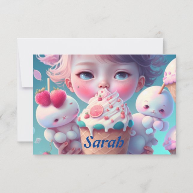 Tarjeta De Agradecimiento Chica de helados de Kawaii (Anverso)