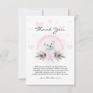 Tarjeta De Agradecimiento Chica de invierno de cubo de oso rosado lindo Baby