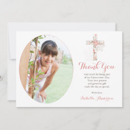 Tarjeta De Agradecimiento Chica de la Cruz Floral blanca de la Comunión