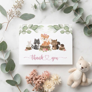 Tarjeta De Agradecimiento Chica de la ducha de bebé de animales del bosque v