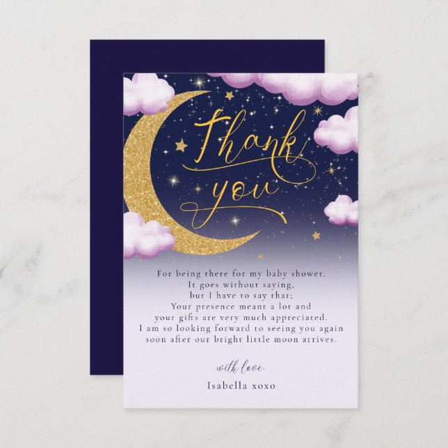Tarjeta De Agradecimiento Chica de la Luna Baby Shower Gracias (Anverso / Reverso)
