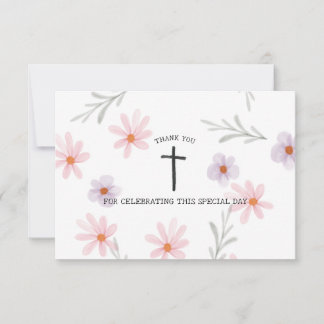 Tarjeta De Agradecimiento Chica de la primera comunión floral