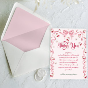 Tarjeta De Agradecimiento Chica de lazo de cereza Baby Shower
