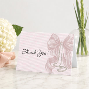 Tarjeta De Agradecimiento Chica de lazo elegante rosa Baby Shower 