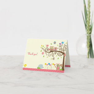 Tarjeta De Agradecimiento Chica de Lechuza Rosa Cute Baby Shower Gracias Car