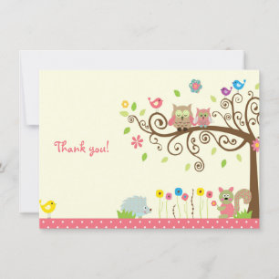 Tarjeta De Agradecimiento Chica de Lechuza Rosa Cute Baby Shower Gracias Car