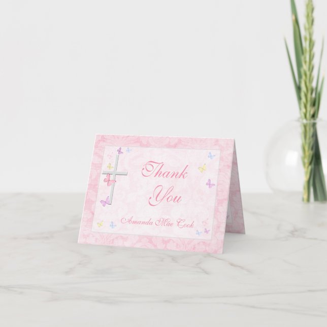 Tarjeta De Agradecimiento Chica de mariposa de cruz religiosa Gracias Cartas (Anverso)
