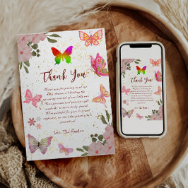 Tarjeta De Agradecimiento Chica de mariposa elegante morada de oro rosa