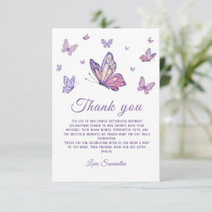 Tarjeta De Agradecimiento Chica de mariposa morada Cumpleaños