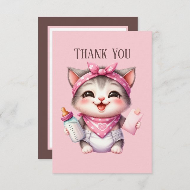 Tarjeta De Agradecimiento Chica de mensajes de bebé lindo (Anverso / Reverso)