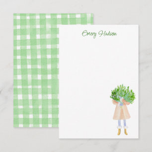 Tarjeta De Agradecimiento Chica de moda acuarela con vegetación personalizad