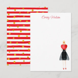 Tarjeta De Agradecimiento Chica de Moda Corazón Acuarela