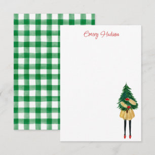 Tarjeta De Agradecimiento Chica de moda de Navidad en acuarela personalizada