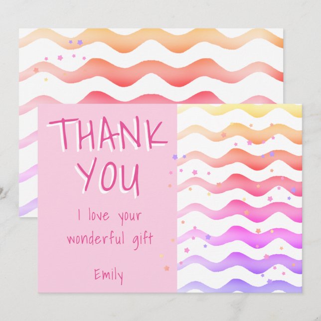 Tarjeta De Agradecimiento Chica de Ola Rosa Cumpleaños (Anverso / Reverso)