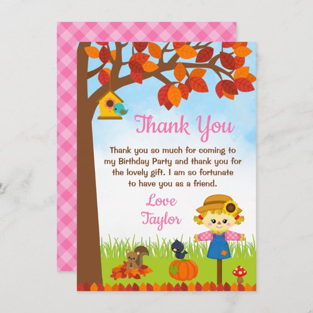 Tarjeta De Agradecimiento Chica de Otoño Espantapájaros Cumpleaños (Anverso / Reverso)