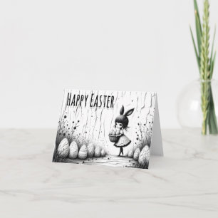 Tarjeta De Agradecimiento Chica de Pascua en blanco y negro con orejas de co