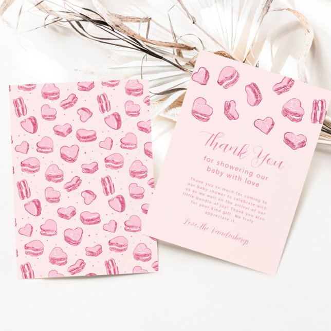 Tarjeta De Agradecimiento Chica de Pink Heart Macaron Baby Shower (Subido por el creador)
