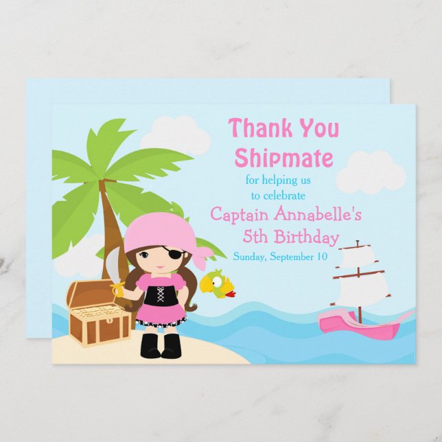 Tarjeta De Agradecimiento Chica de piratas de Brunette (Anverso / Reverso)