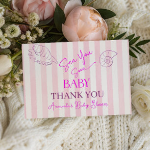 Tarjeta De Agradecimiento Chica de Rayas Rosadas Costeras Mar Pronto Tu Baby
