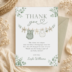 Tarjeta De Agradecimiento Chica de ropa tendida boho neutral Baby Shower