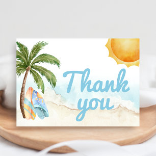 Tarjeta De Agradecimiento Chica de Surf en la Playa Bebe a Bordo Baby Shower
